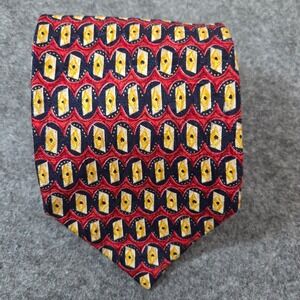 Ermenegildo Zegna Mens Red Navy Gold Geometric Silk Tie  Made in Italy